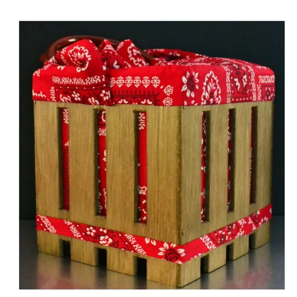 Vintage Wood Crate And Bandana Pocket Book Tote Knitting Bag Store Tag Attached